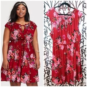 TORRID Plus Red Pink Floral Drawstring Mini Dress